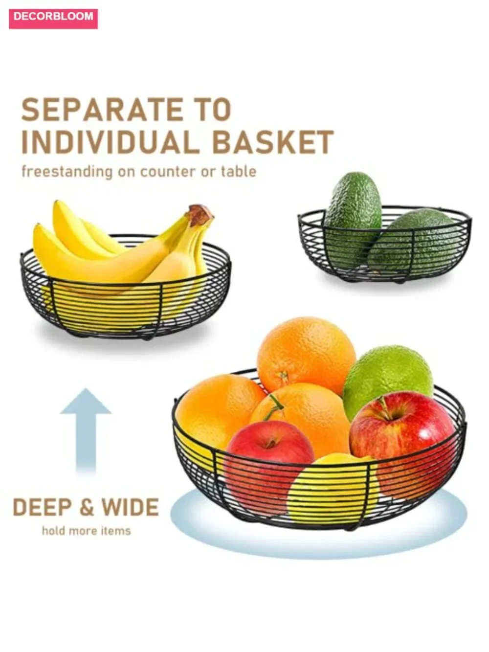 Heavy Duty Wire Hanging Fruit Organizer with Hooks